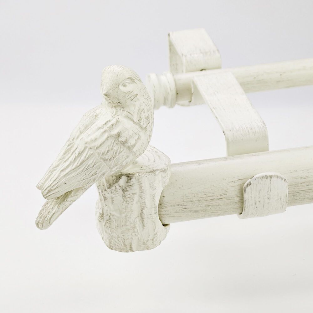 Double Curtain Rod with Bird Finials, Weathered White, 36-72"